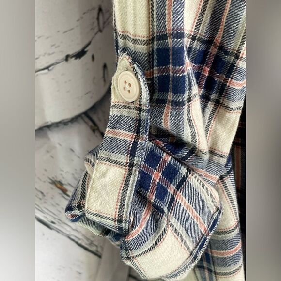 Billabong Plaid Flannel Finged Shawl Front Waterfall Shirt M - Picture 6 of 8